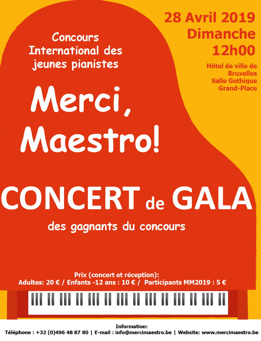 Affiche. Concours de jeunes pianistes et concert de gala des gagnants  « Merci, Maestro ». 2019-04-26